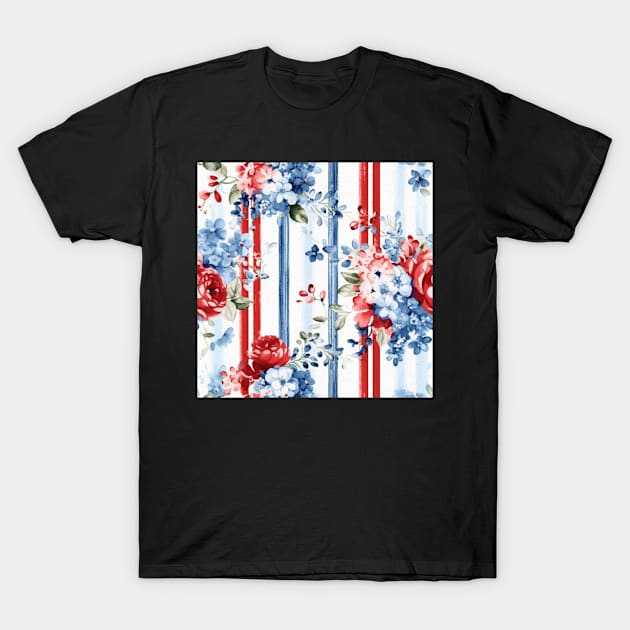 Red White and Blue Patriotic Shabby Floral T-Shirt by VintageFlorals